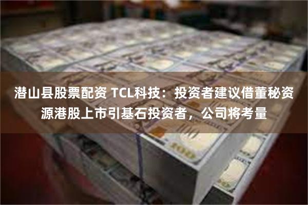 潜山县股票配资 TCL科技：投资者建议借董秘资源港股上市引基石投资者，公司将考量