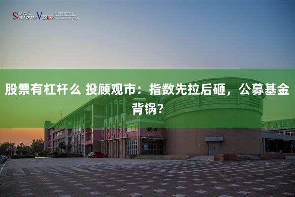 股票有杠杆么 投顾观市：指数先拉后砸，公募基金背锅？