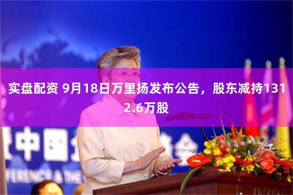 实盘配资 9月18日万里扬发布公告，股东减持1312.6万股