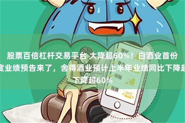 股票百倍杠杆交易平台 大降超60%！白酒业首份半年度业绩预告来了，舍得酒业预计上半年业绩同比下降超60%